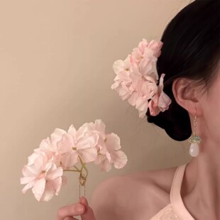 「粉汀黛玉」新中式粉色花朵发簪女！超仙氛围感新款发钗古风发饰