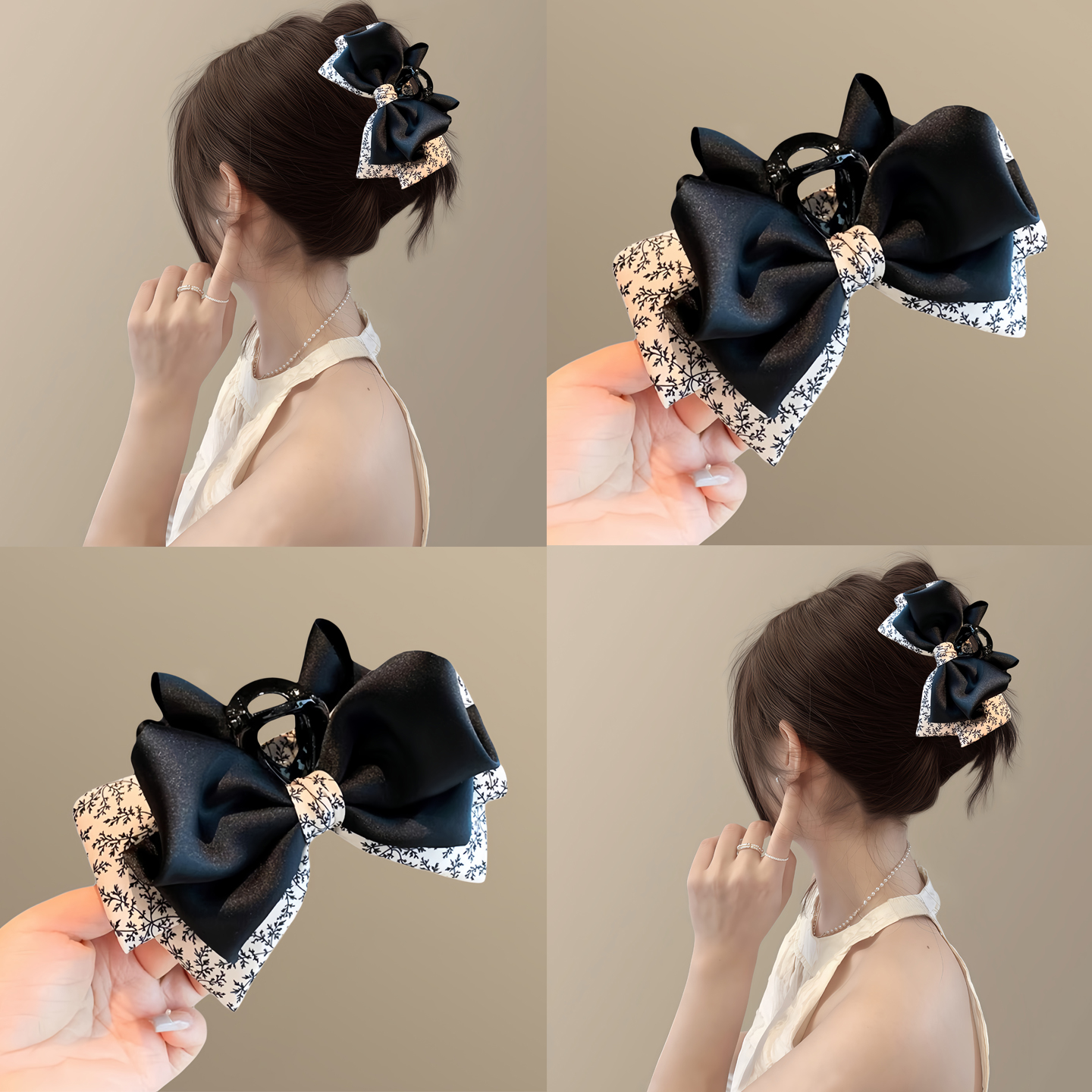 巴黎公主！缎面碎花蝴蝶结抓夹