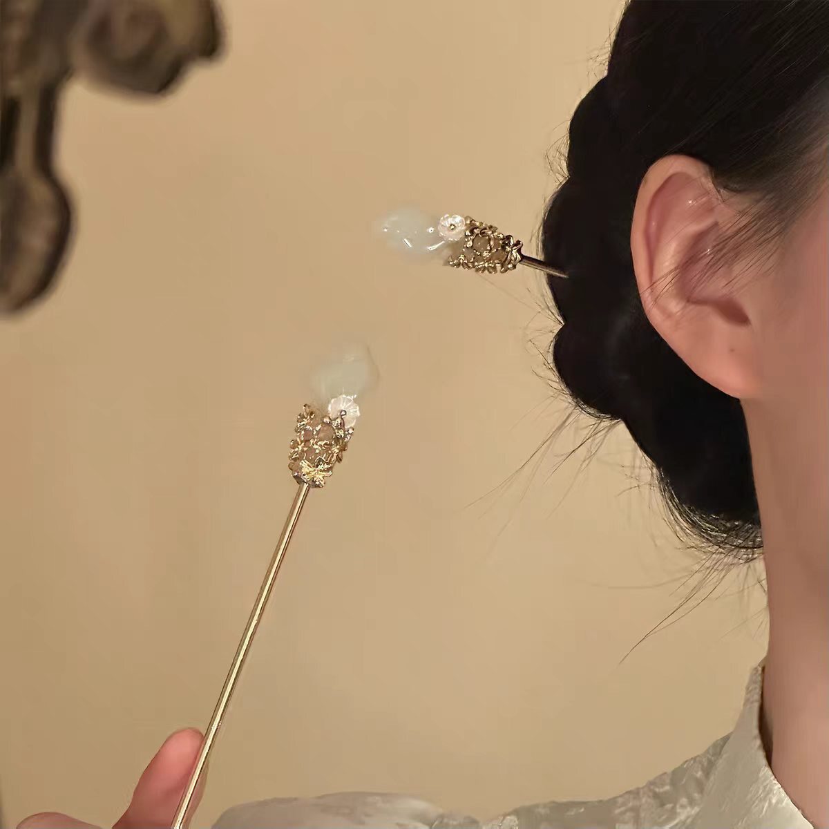 玉缀金枝新中式古风花朵发簪女