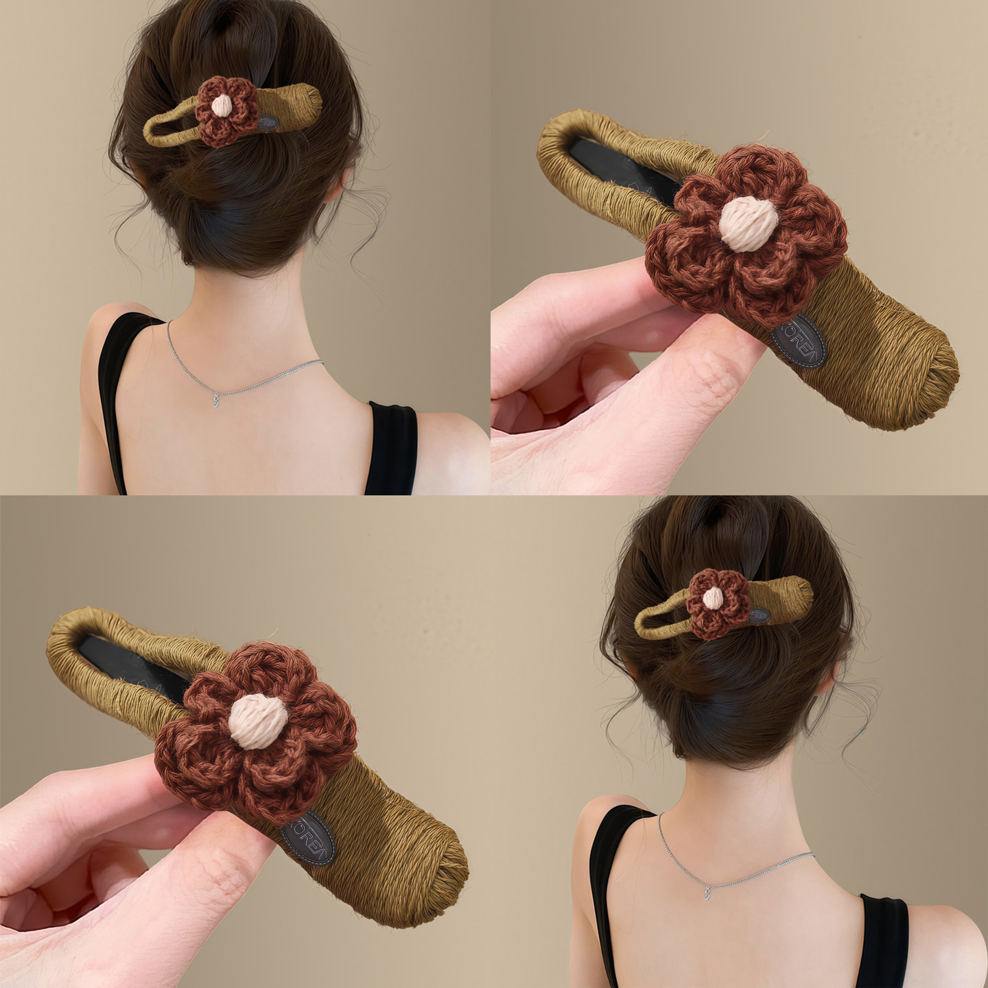 浪花朵朵~手工钩织双层花朵鸭嘴夹女秋冬后脑勺盘发一字夹发拎环