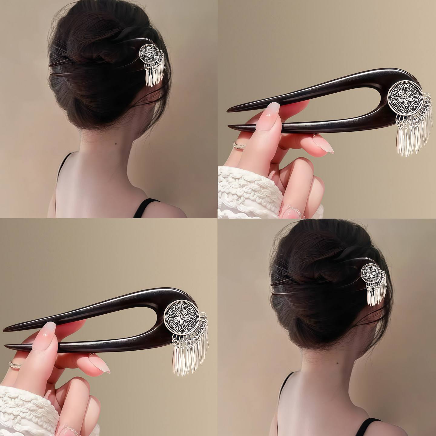 苗风缀影！民族风U型双钗黑檀木发簪女！马面裙日常盘发钗拎环,服饰配件/皮带/帽子/围巾,拎环,淘宝优惠券,粉丝福利购,淘宝优惠卷