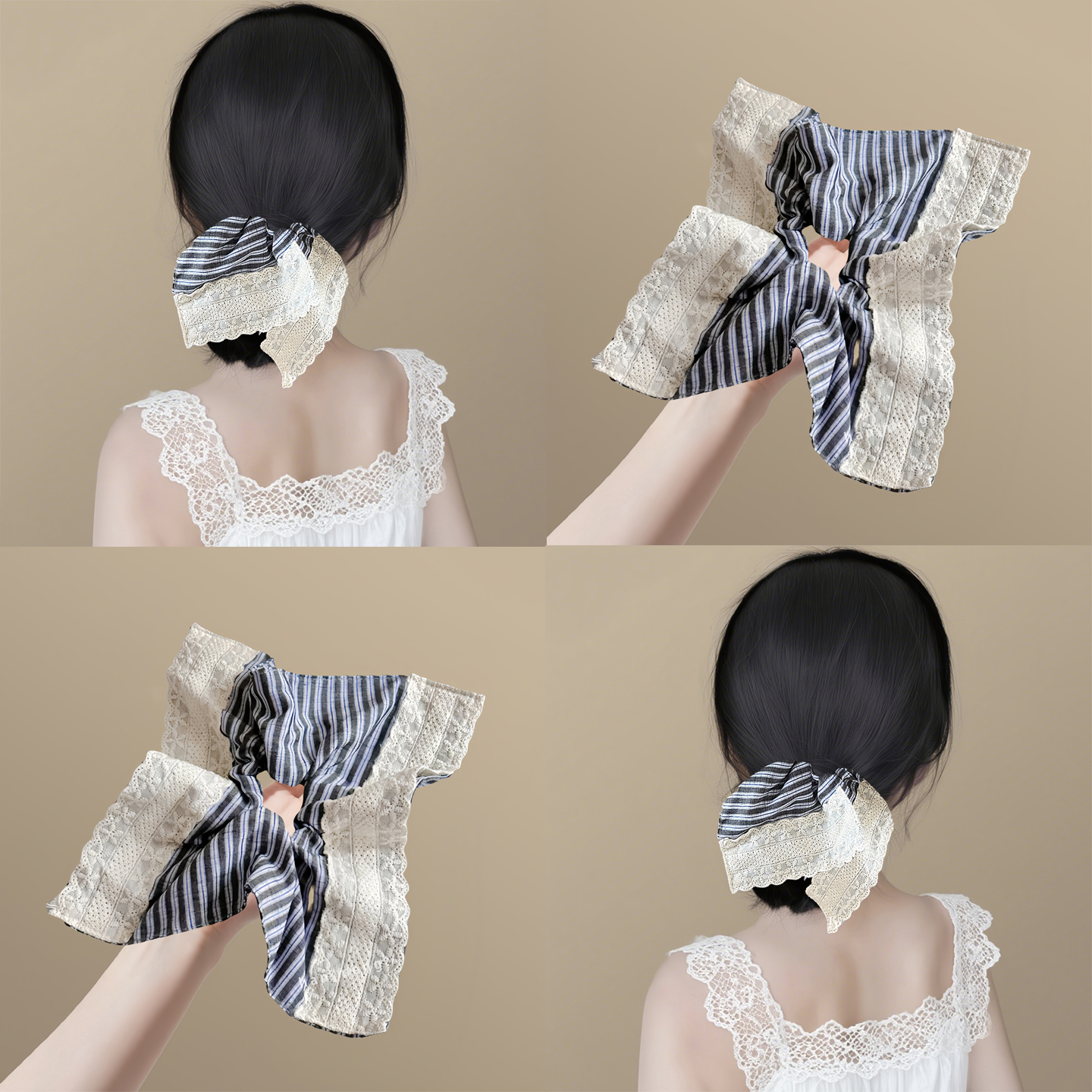 清新格紋！韓系牛仔藍色條紋發圈