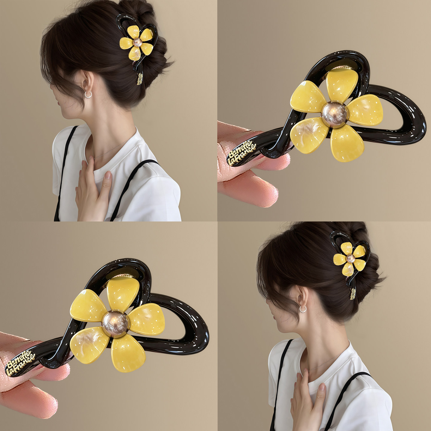氛围感黄色醋酸花朵抓夹女后脑勺