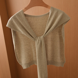 纯羊毛针织披肩女春夏网红纯色时尚外搭羊绒坎肩护颈护肩搭肩围巾