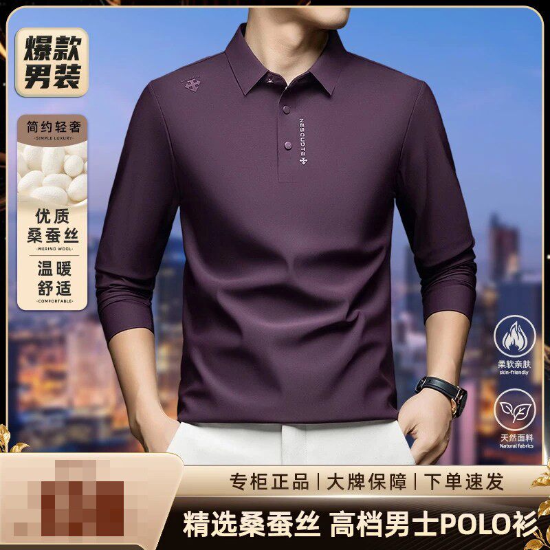 荣典时尚男装秋冬季新款高档轻奢男士无痕POLO衫商务休闲长袖上a8