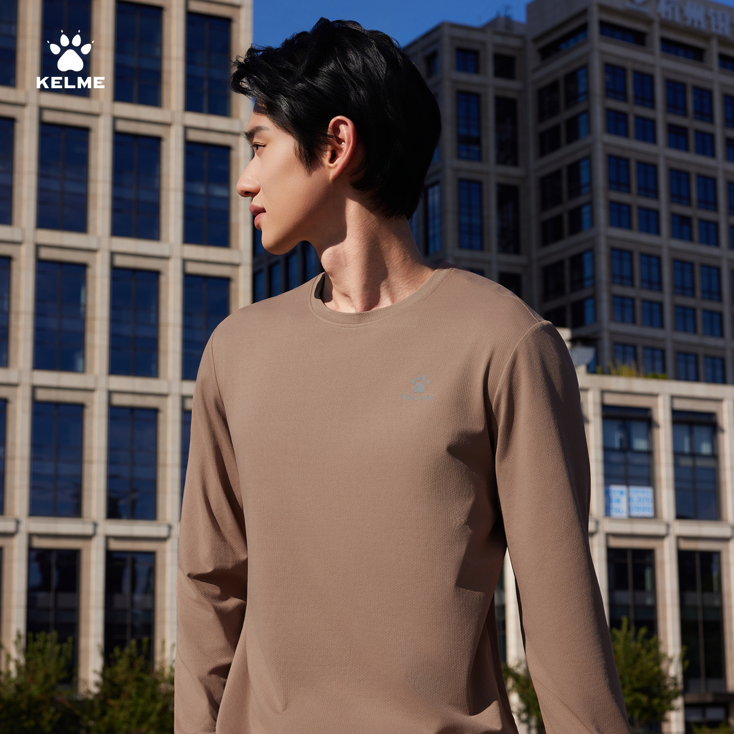 卡尔美跑步健身长袖T恤男士秋季新款圆领足球训练服打底运动上衣