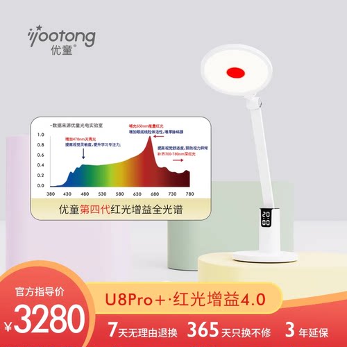 优童U8Pro+ 红光台灯哺光台灯儿童书桌阅读写字台灯护眼学习专用