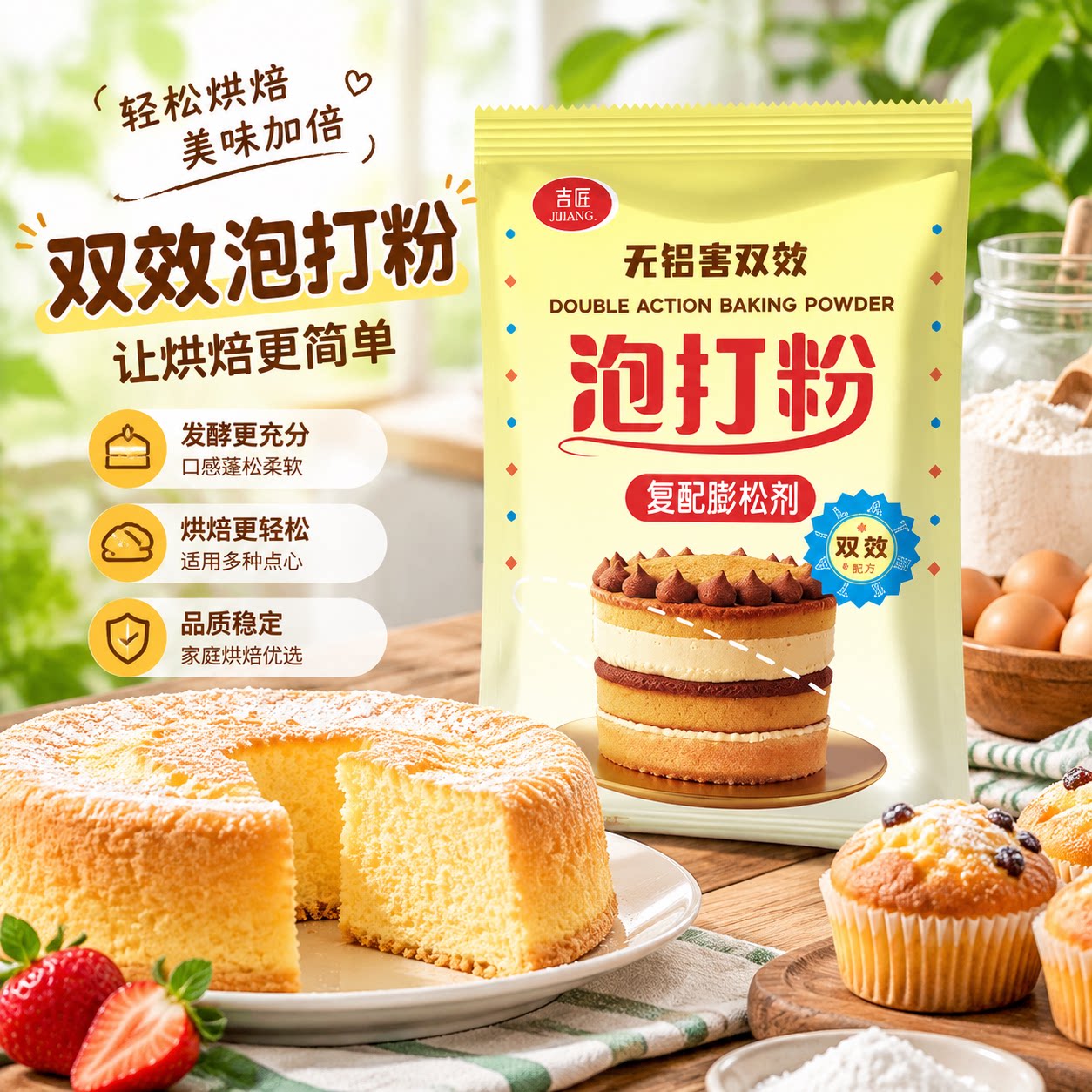双效无铝泡打粉膨松剂包子馒头戚风蛋糕烘焙家用50克袋装