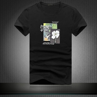 香港潮流夏季上衣服高端印花T恤短袖男款修身休闲潮流大码打底衫