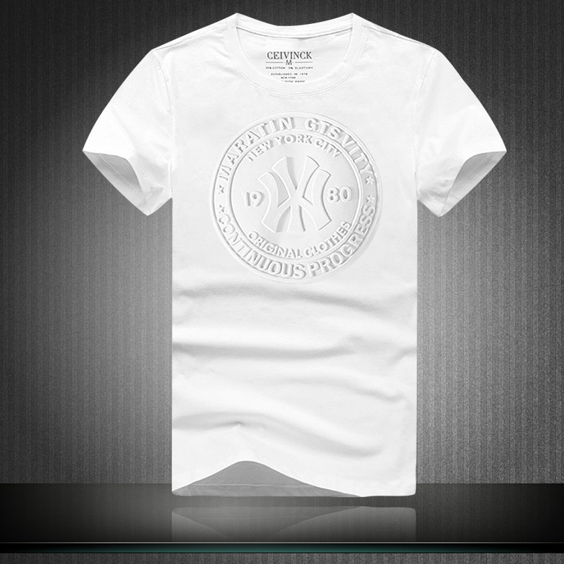 香港潮流ins新款短袖t恤男修身字母立体钢印休闲百搭打底衫上衣服