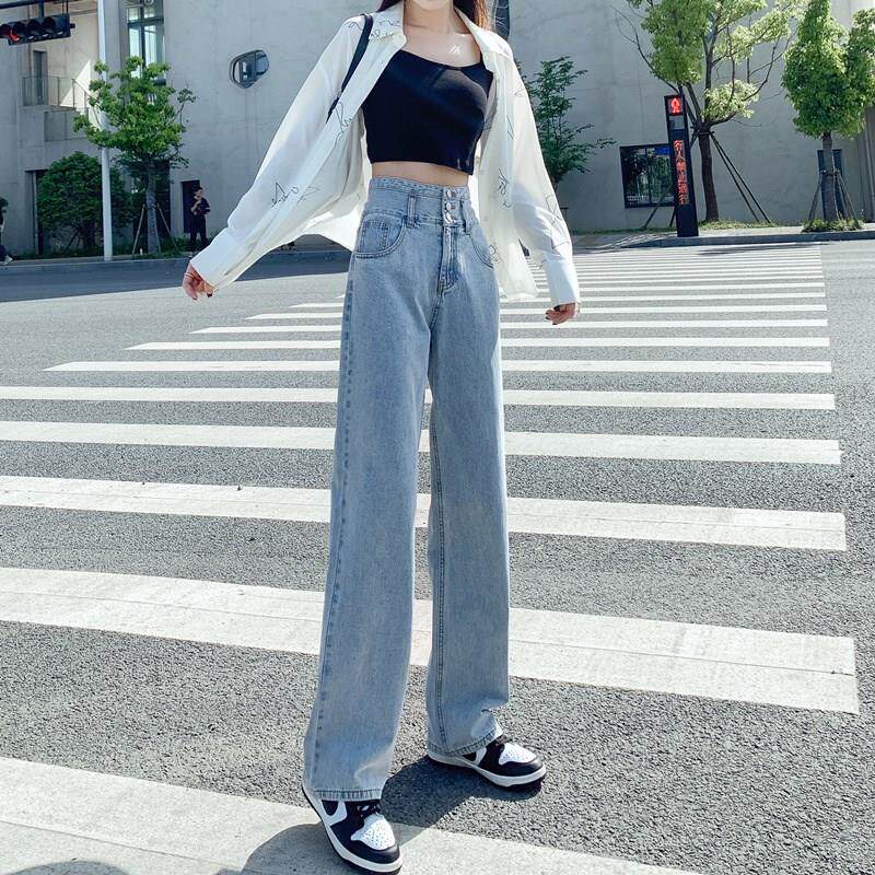 阔腿牛仔裤女小个子秋装2021年新款超高腰宽松直筒拖地裤子春秋