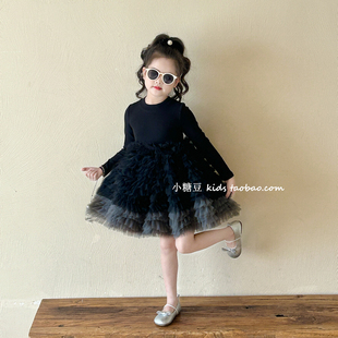 女童长袖网纱蓬蓬蛋糕裙连衣裙2026春季新款女孩高级感公主裙礼服