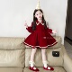 女童红色娃娃领加绒丝绒连衣裙2025冬季 女孩手工订钻公主裙圣诞裙