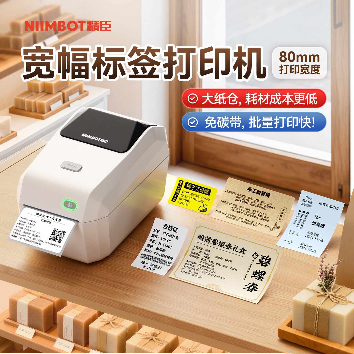 精臣K3大尺寸标签打印机食品茶叶陈皮不干胶贴纸防水食品月饼口味生鲜水果店条码快递面单机工厂用热敏标签机