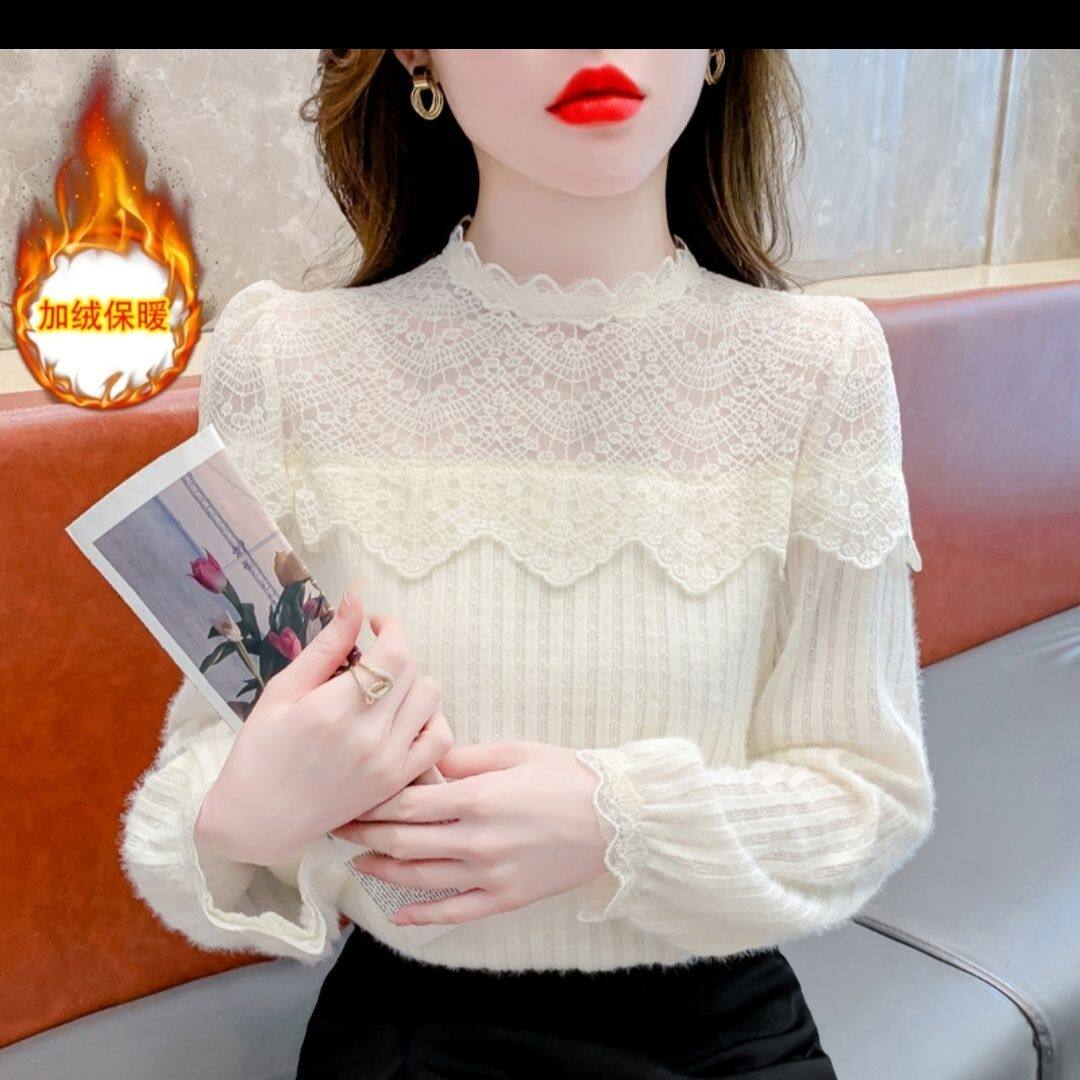 法式加绒内搭蕾丝打底衫女秋
