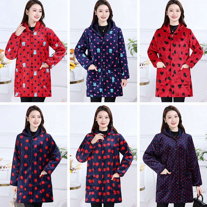 法兰绒罩衣女中老年妈妈