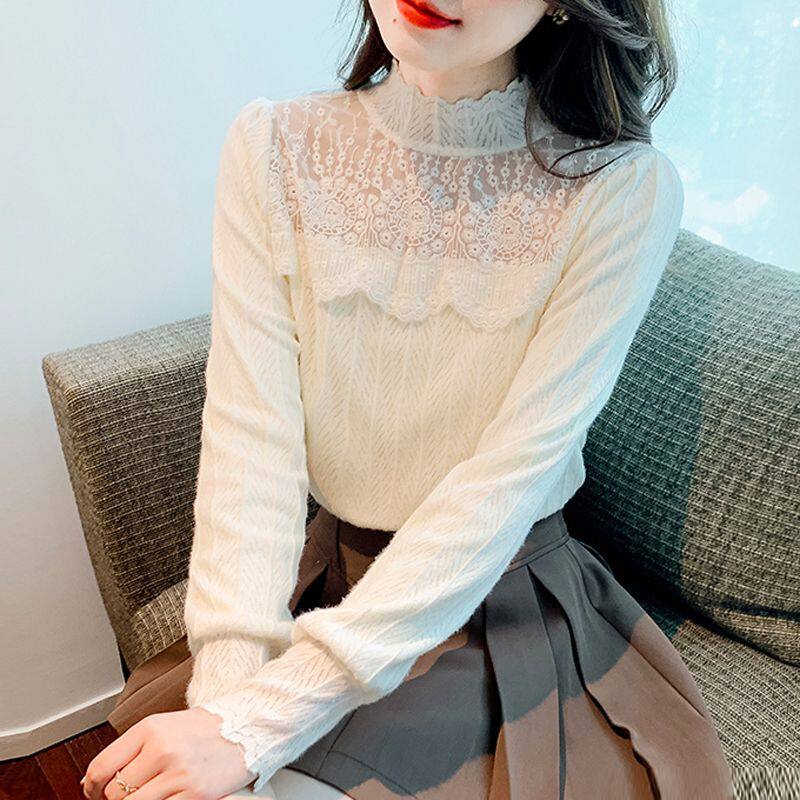 薄款/加绒蕾丝打底衫女秋冬
