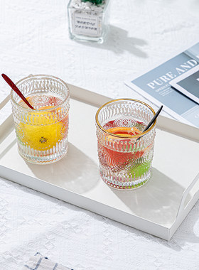 金边夏季复古耐高温浮雕玻璃杯
