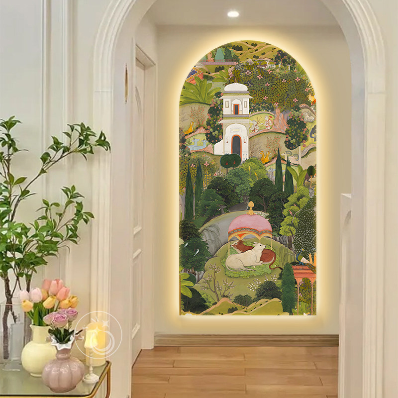斋浦尔复古法式玄关装饰画拱形走廊过道挂画客厅壁画LED发光灯画