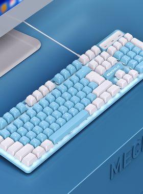 机械手感键盘有线USB104键高颜值双拼字符白光办公手感舒适高端