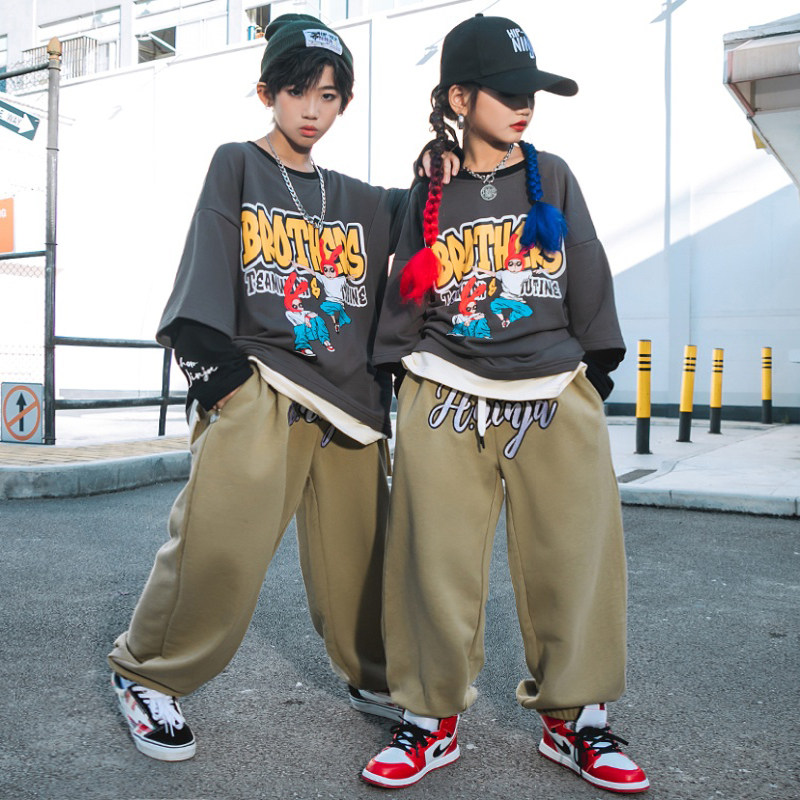 尼恩家少儿童街舞嘻哈宽松卫衣套装HIPHOP男童女童表演出潮服秋款