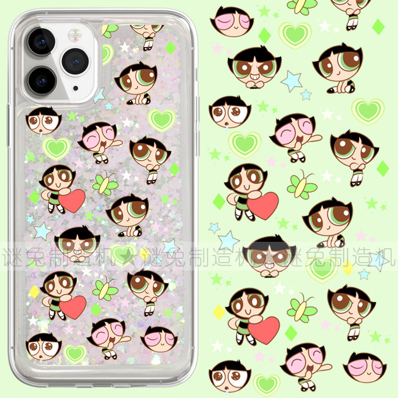 适用iphone17promax手机壳16苹果17保护套14三星13华为12流沙11闪粉oppovivo小米15荣耀红米绿色飞天小女警