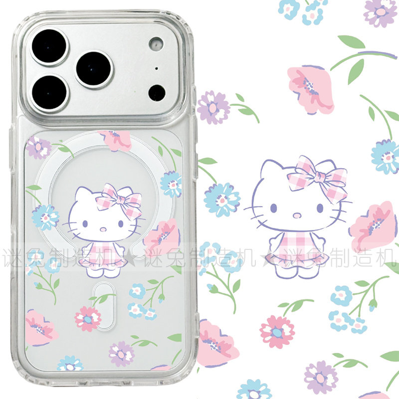 适用iphone17promax苹果17手机壳MagSafe磁吸18支架18pro透明18promax花朵kitty猫kt猫16卡通15保护套16e/17e