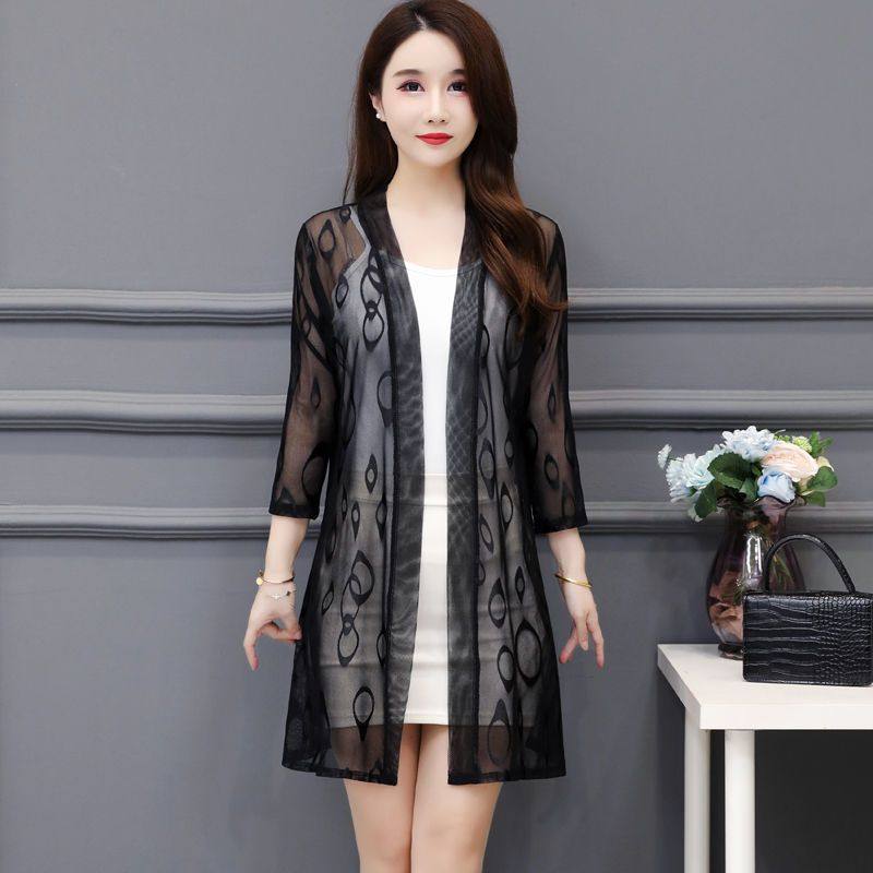 披风蕾丝网纱披肩外套女春夏妈妈装中长款外搭薄款上衣开衫防晒衣