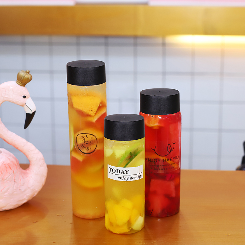 网红500ml一次性奶茶杯子带盖透明塑料瓶宽口C3冷泡茶饮料奶茶瓶