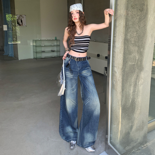 时尚 辣妹风阔腿裤 潮流阔腿直筒裤 女装 女 2026春装 牛仔裤 新款