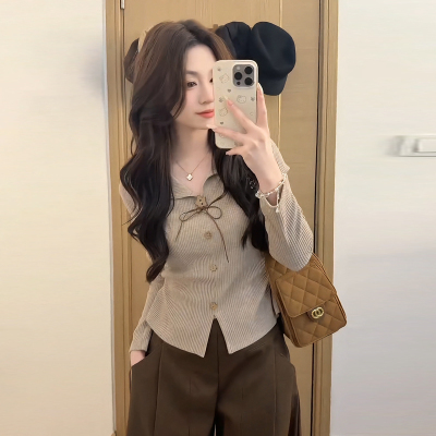 大码女装复古v领长袖t恤2