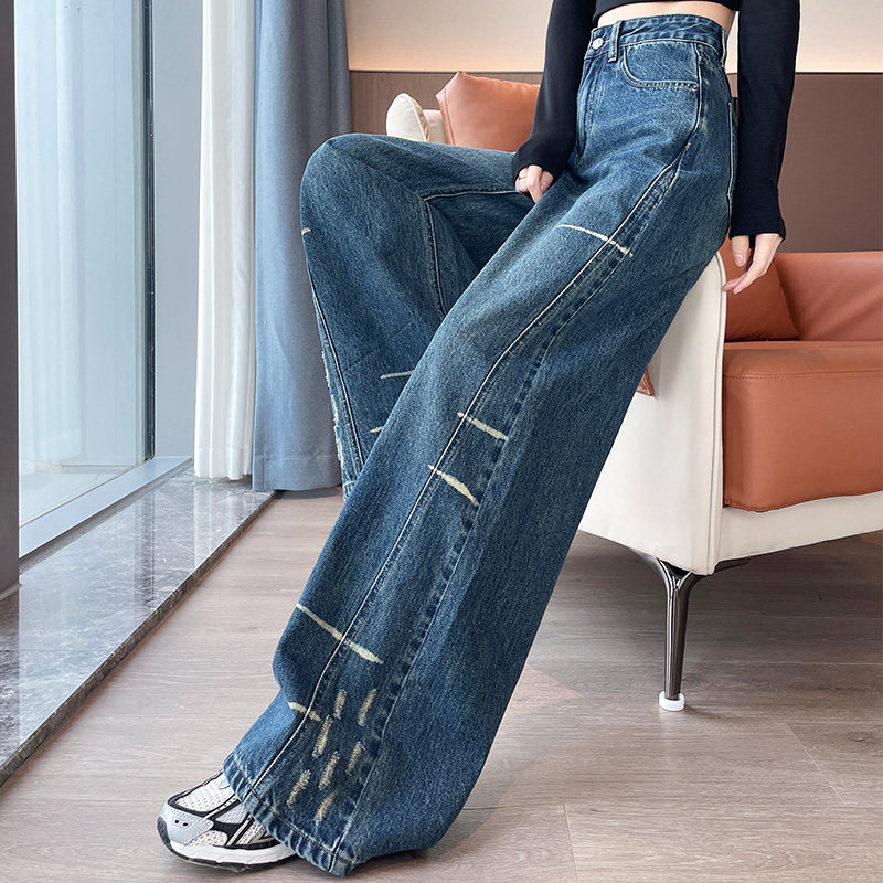 美式复古弯刀牛仔裤女加