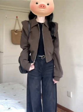 棕色外套女春秋季2025新款秋冬短款夹克上衣美拉德穿搭美式棒球服