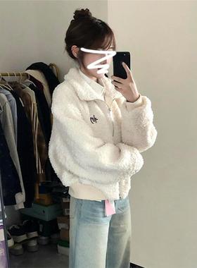白色摇粒绒羊羔毛外套女秋冬季2025新款爆款小香加绒加厚韩系上衣