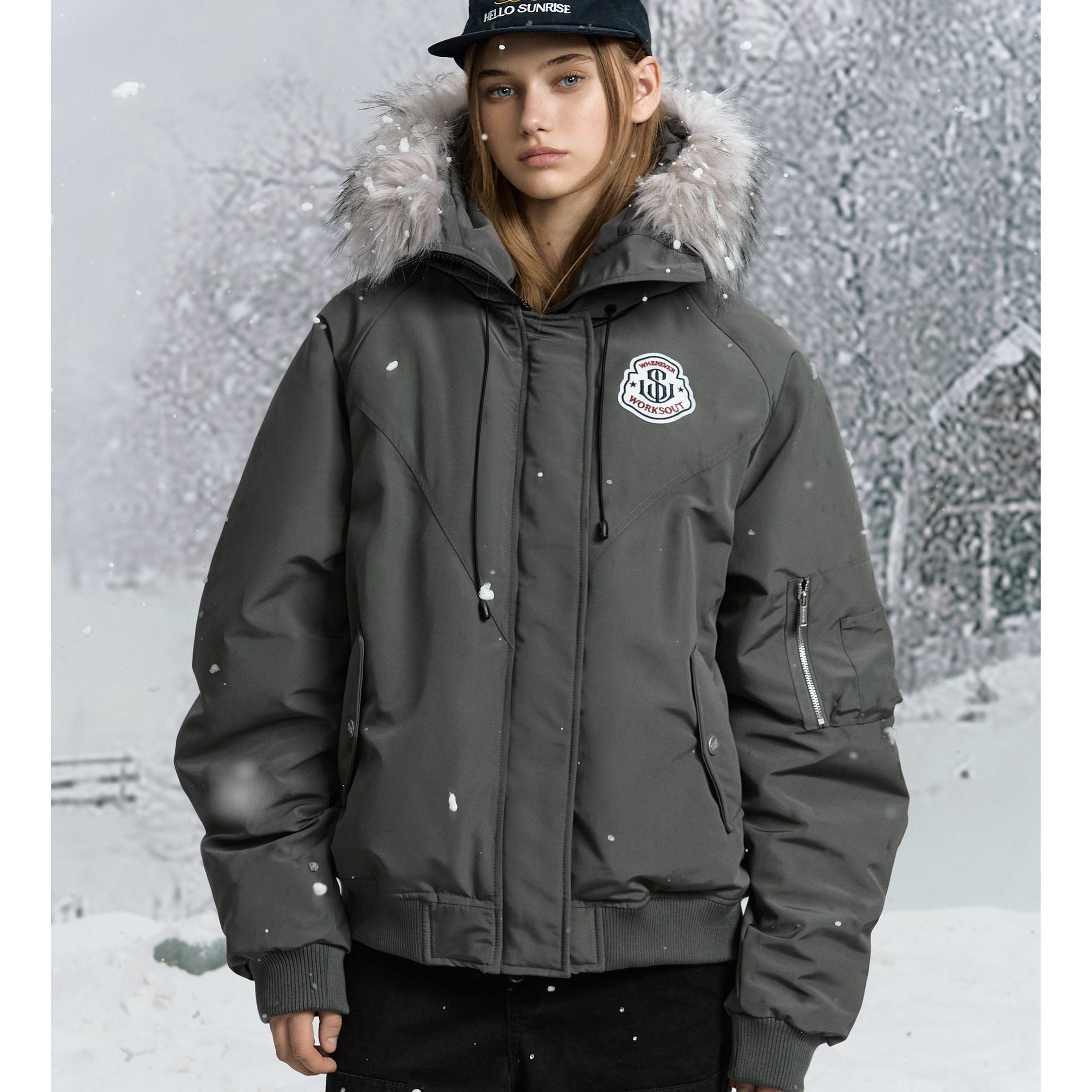 黄子弘凡同款NICEBAD原WORKSOUT连帽毛领派克羽绒棉服复古保暖