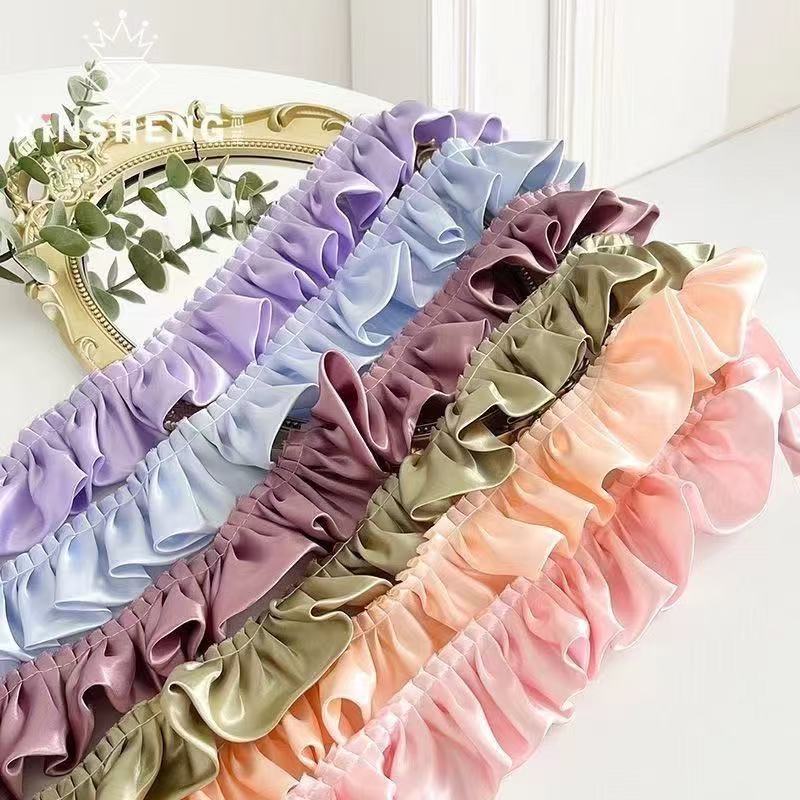 窗帘布艺袖口手工DIY服装宠物装饰多色色丁褶皱木耳蕾丝花边裙摆