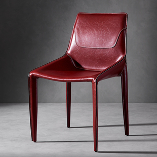 北欧轻奢马鞍皮餐椅家用现代简约靠背餐椅意式极简设计师岛台椅子