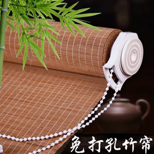 竹帘窗帘卷帘遮光中式 式 手拉卷隔断帘免打孔复古禅意膨胀拉门帘