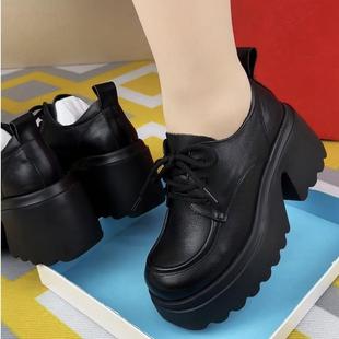 厚带底高增鞋女202伦5年春单秋季新款系英风小皮鞋松糕软底乐福鞋