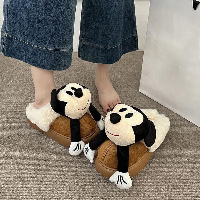 可爱卡通包绒头鞋女202年秋冬季拖新拖款时尚厚底加保暖5包头鞋女