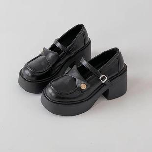 时尚百搭配裙子底伦粗跟鞋单2025年春厚夏季新款英风玛珍丽单鞋子