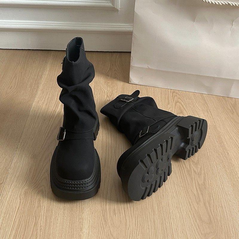 复古小英伦丁风百搭显马靴子女2洋025秋冬新款个子瘦气堆堆靴子女