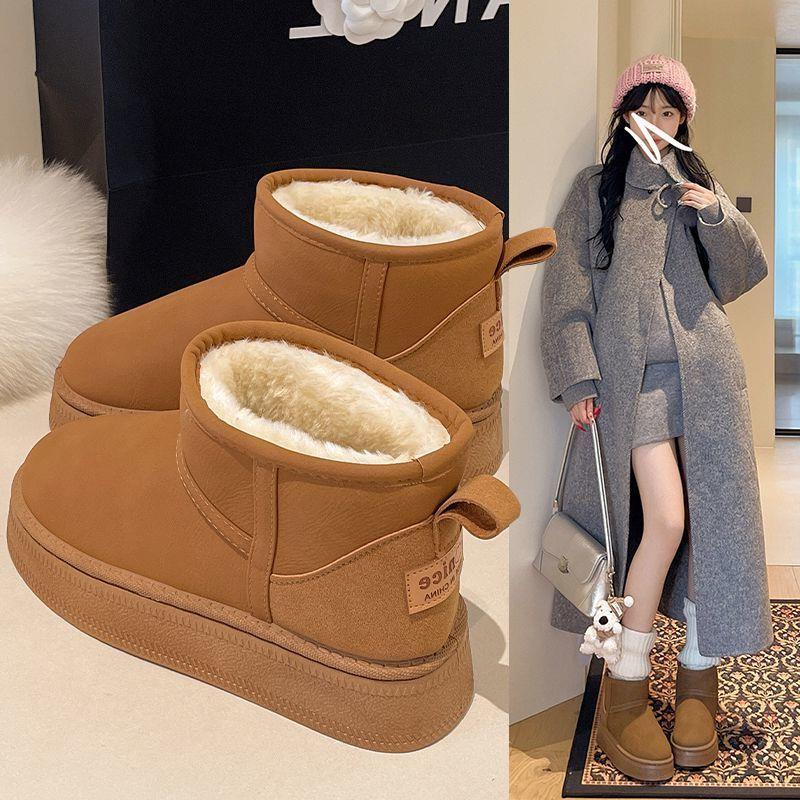 225冬季新款韩版糕加绒保暖棉复古0百厚底鞋短搭筒防滑雪地靴松女