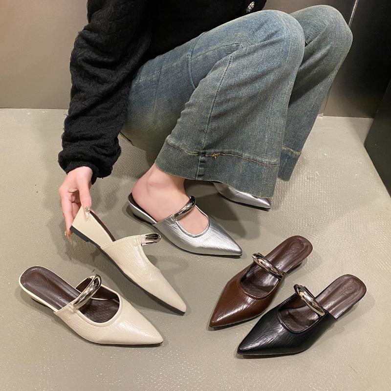 20跟25春季头新款尖穆勒鞋金属法式粗通勤凉鞋女气拖质头包半拖鞋