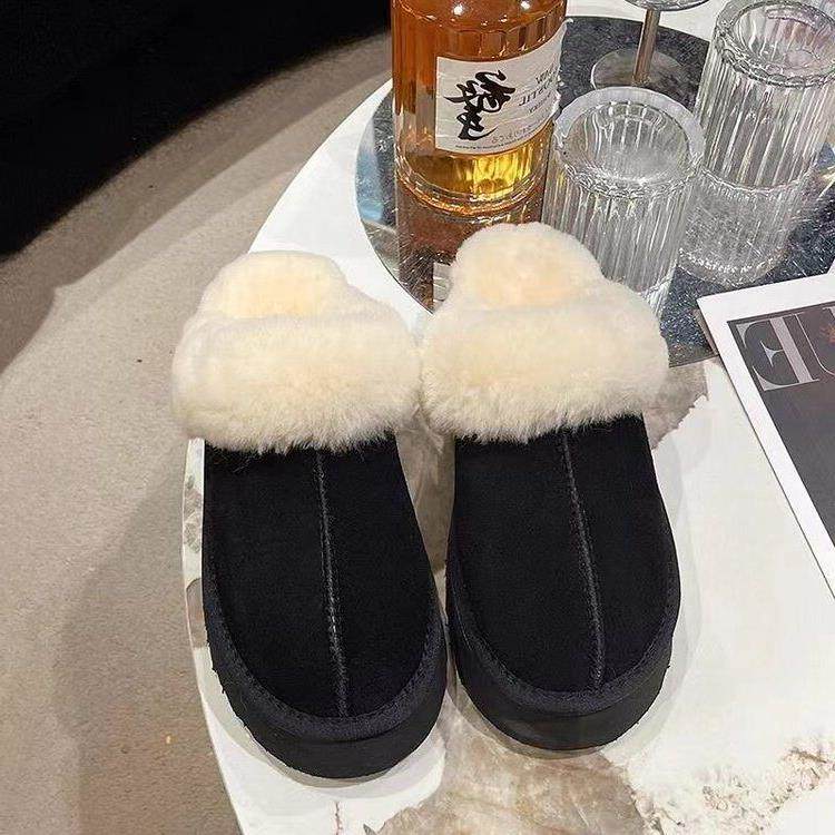 厚底毛拖鞋女毛外穿0新冬季加绒保暖雪绒地靴皮拼接半6款托棉鞋