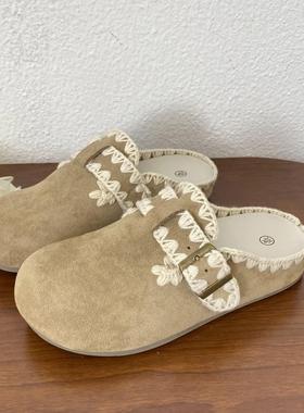 贝壳肯鞋勃女内增半高02秋懒人5包头拖鞋外穿皮带扣博肯鞋22720