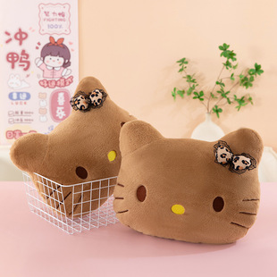 黑皮豹纹KT猫毛绒玩具凯蒂猫公仔抱枕送女生日礼物猫咪抓机娃娃