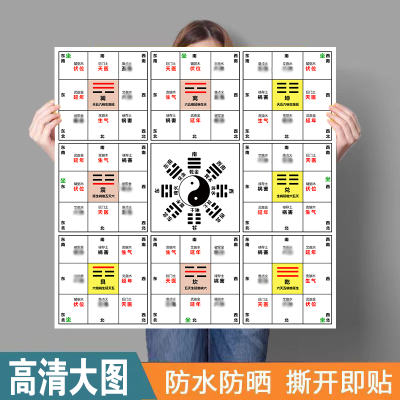 方位图八卦图 易经知识装饰画 国学pp胶油画布