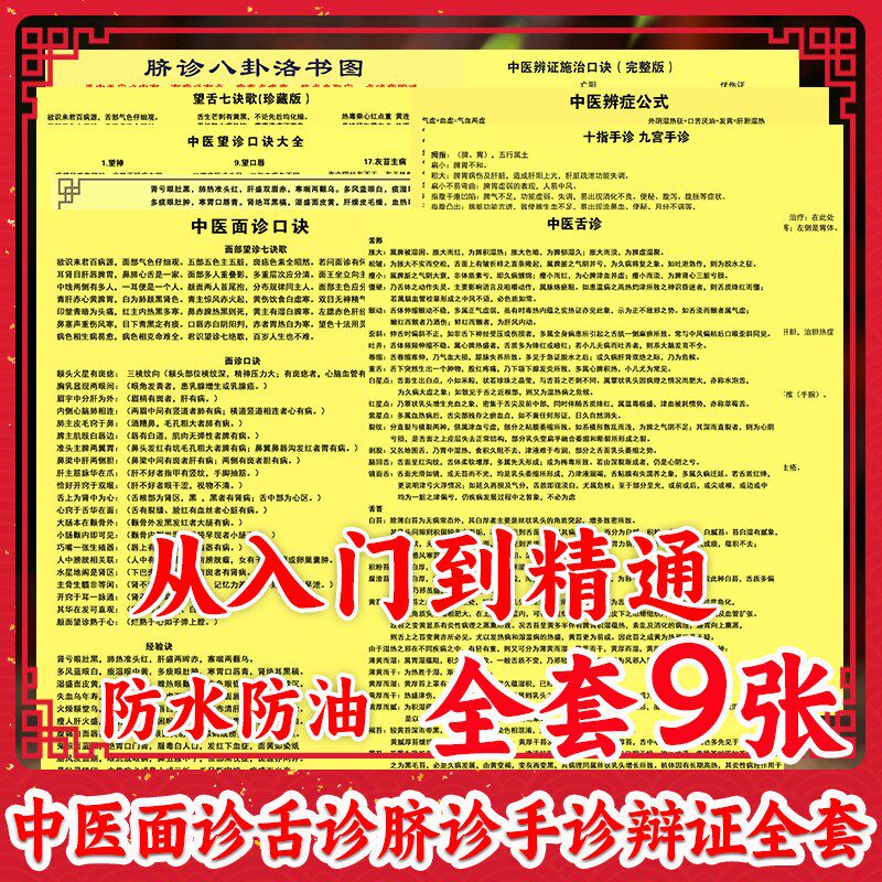 中医面诊望诊舌诊手诊脐诊辩证学习卡 自学传统学习卡片全套9张