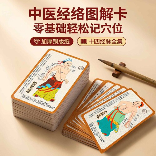 十四经络学习卡片 中医十四经络歌诀 全套14张高清彩色古风学习卡
